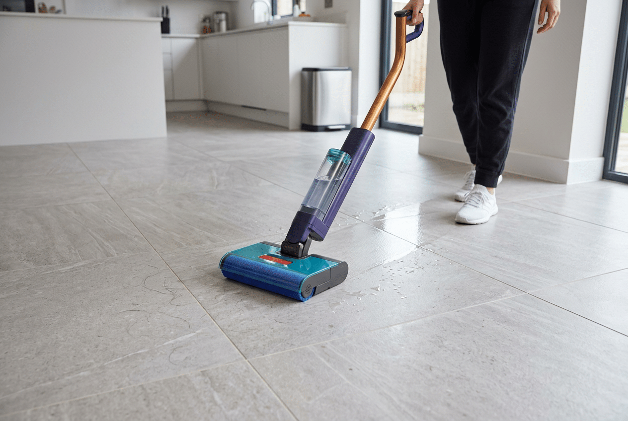 Hoe goed verwijdert de Dyson Clean + Wash vlekken op tegels?